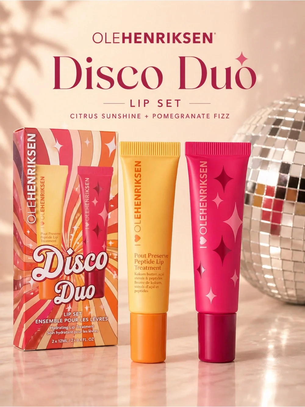 OLEHENRIKSEN Disco Duo Lip Set Citrus Sunshine Pomegranate NWT